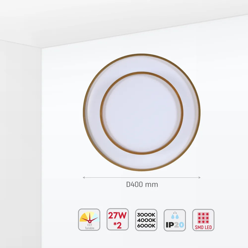 Size and technical specs of the LED Ceiling Lamp White D400 6000K/4000K/3000K 27Wx2(TEKLED) 165-16000-165-16000