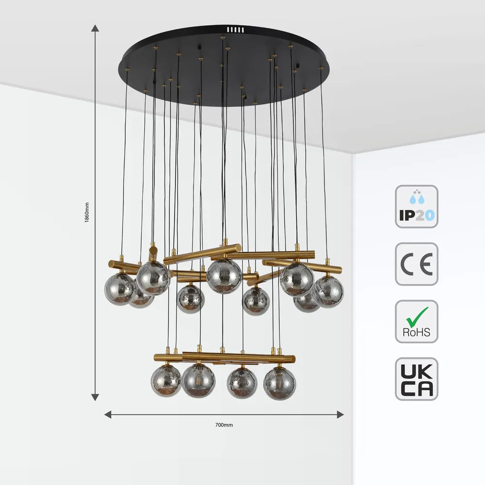 Size and technical specs of the LED Chandelier 67028-13 Smoke Glass 13xG9+LED 3000K(TEKLED)-159-18318-159-18318