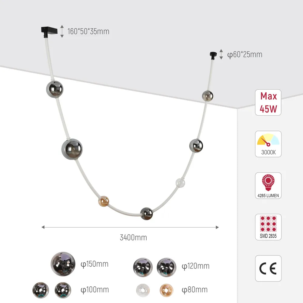 Size and technical specs of the LED Chandelier 68117 Colorful Glass 3000K(TEKLED)-159-18296-159-18296