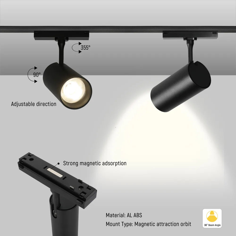 Details of the LED Cylinder Magnetic Rotatable Track Light 20W 48V Black 4000K(TEKLED)-169-03102-169-03102