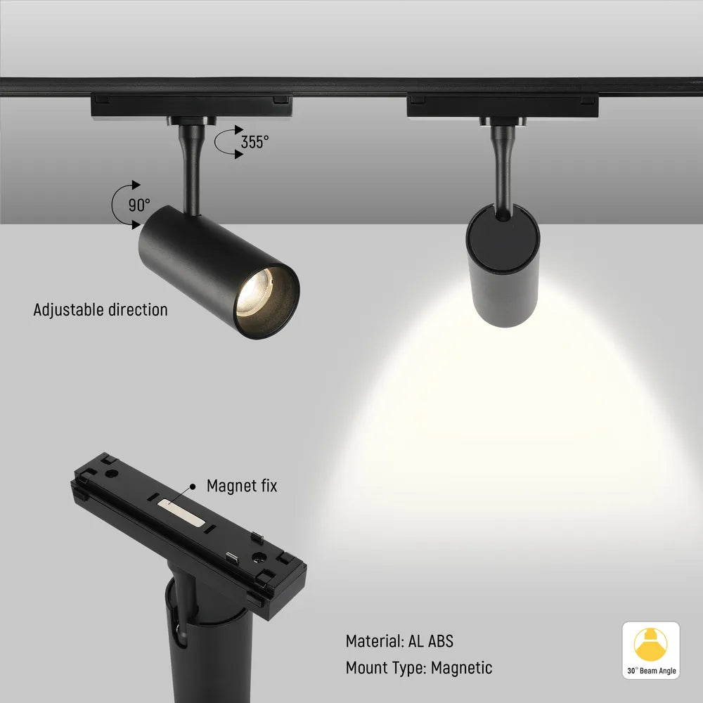 Close shot of the LED Cylinder Magnetic Rotatable Track Light 6W 48V Black 4000K(TEKLED)-169-03100-169-03100