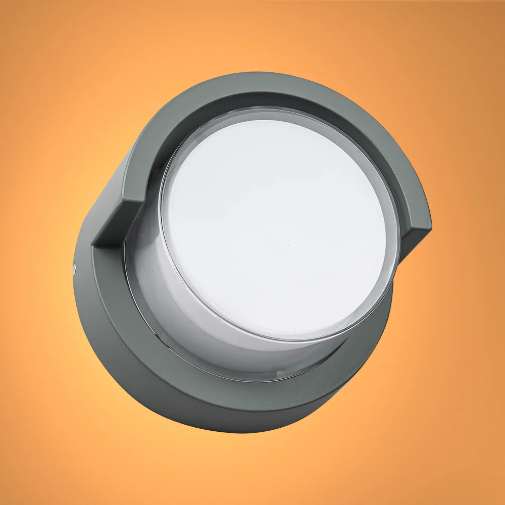 LED Diecast Aluminium Round Hood Wall Lamp 12W IP54 Grey