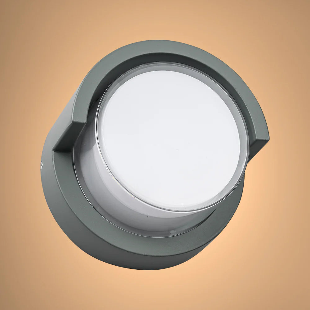 LED Diecast Aluminium Round Hood Wall Lamp 12W IP54 Grey