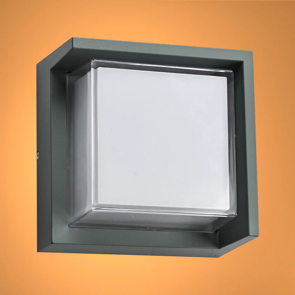 LED Diecast Aluminium Square Hood Wall Lamp 12W IP54 Grey