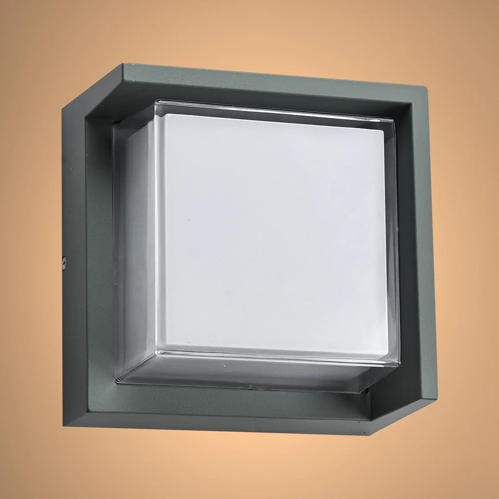 LED Diecast Aluminium Square Hood Wall Lamp 12W IP54 Grey