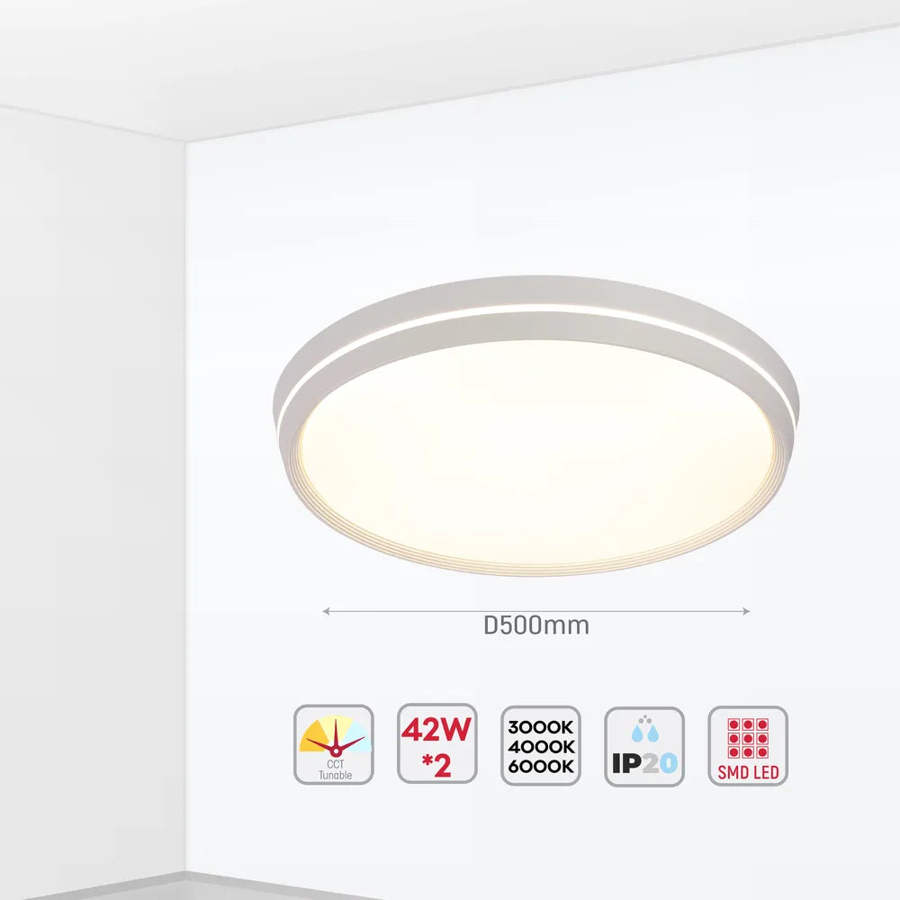 Size and technical specs of the LED Flush Ceiling Light White D500 6000K/4000K/3000K 42Wx2(TEKLED)-165-16029