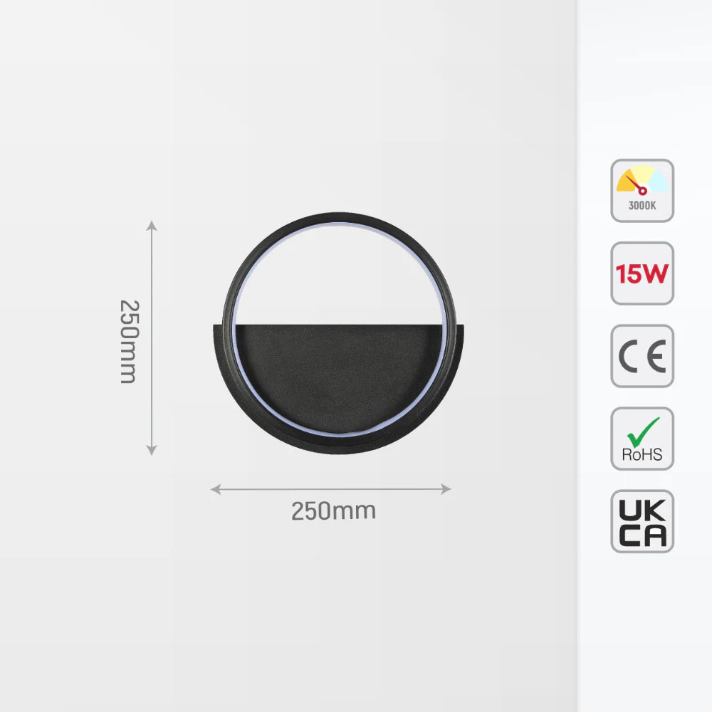 LED Flush Wall Light Round Black 3000K