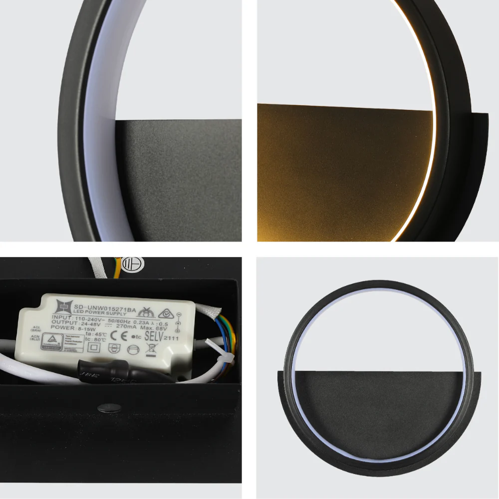 LED Flush Wall Light Round Black 3000K