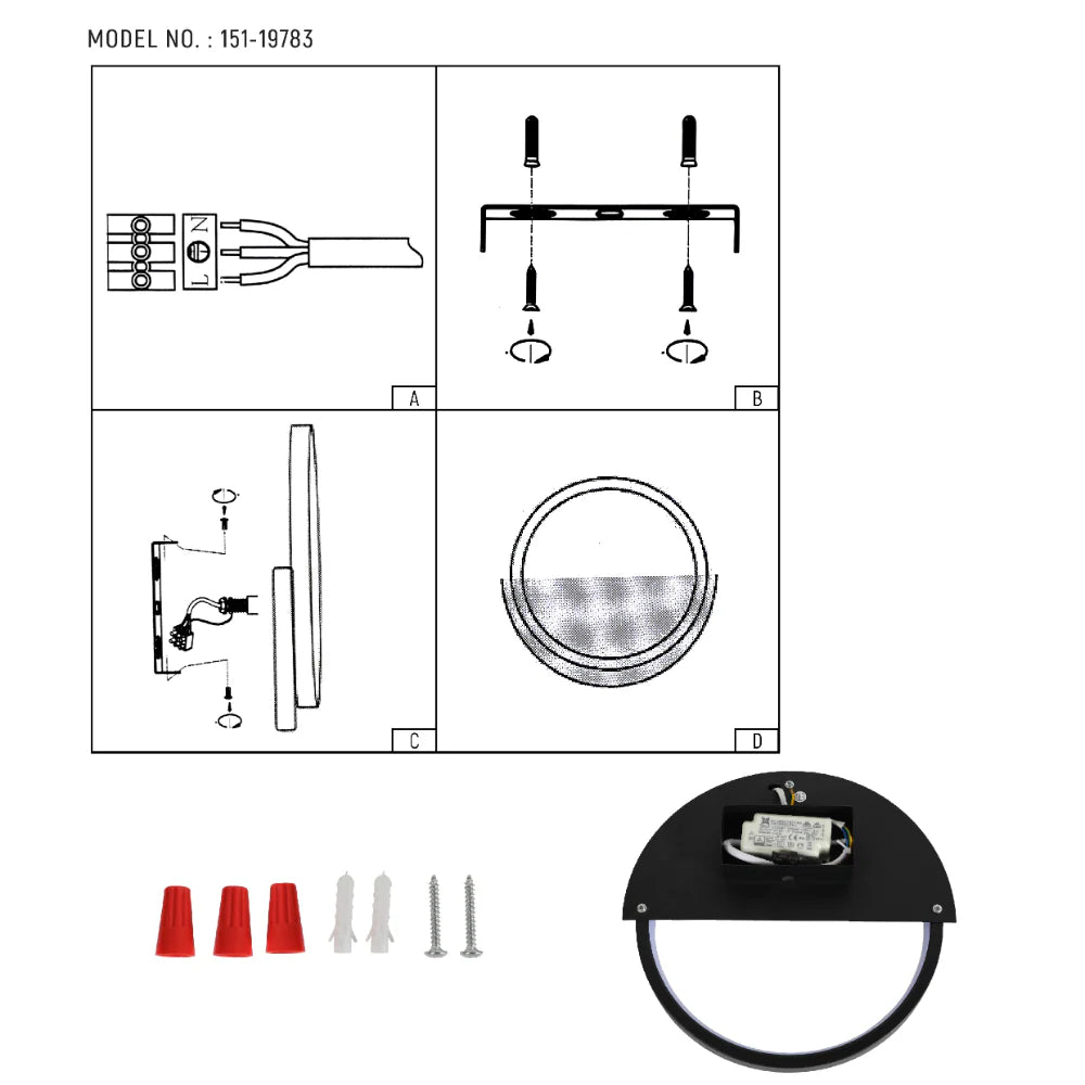 LED Flush Wall Light Round Black 3000K