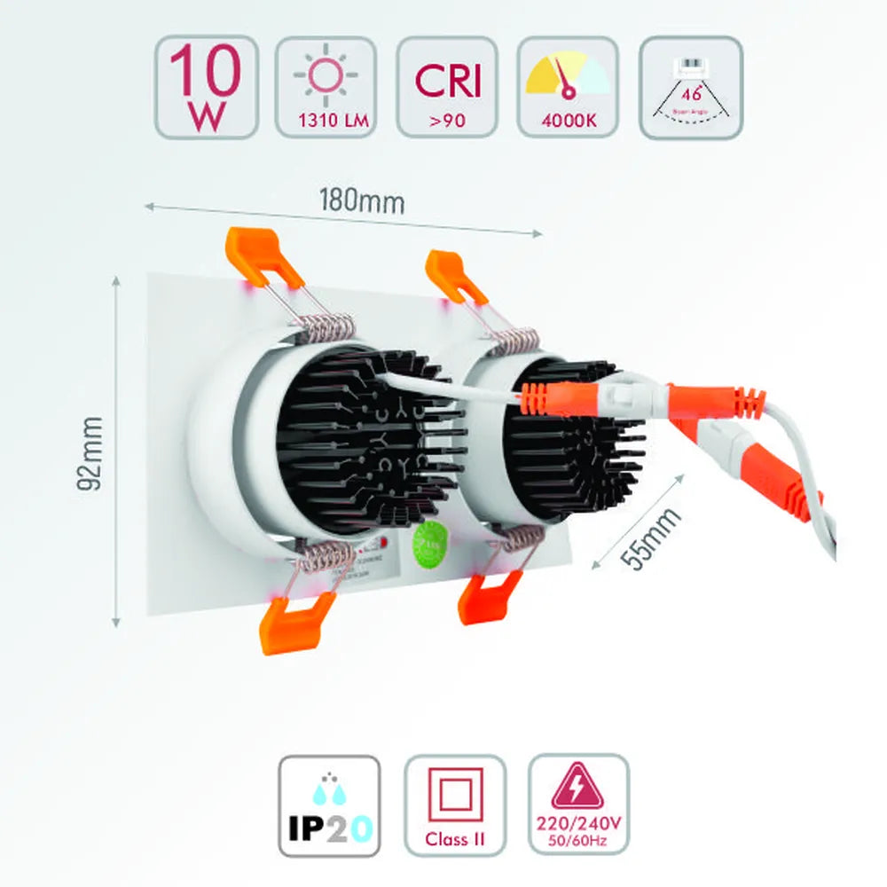 Size and technical specs of the LED OC001B 2х5W 4000K WHITE-165-153223-165-153223