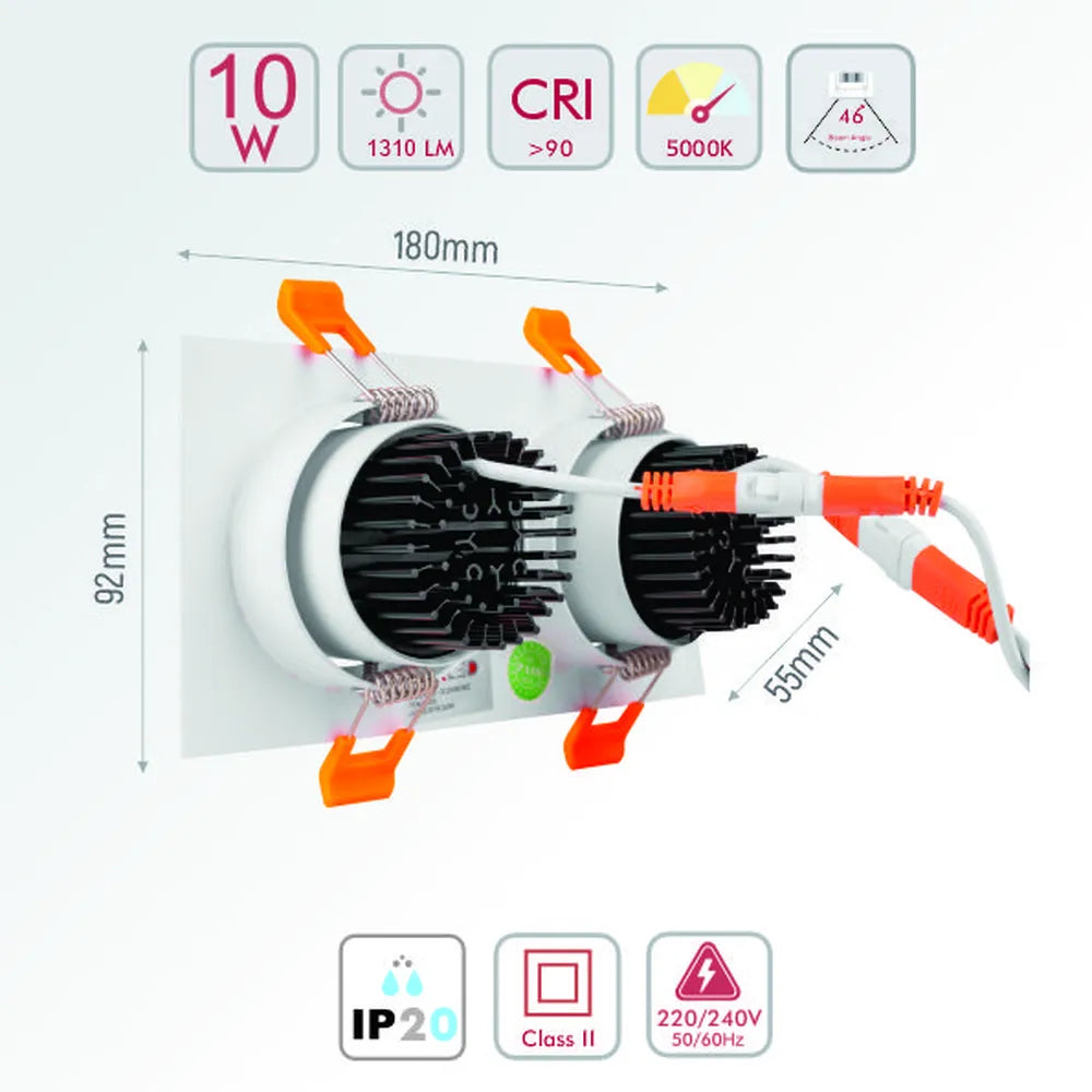 Size and technical specs of the LED OC001B 2х5W 5000K WHITE -165-03322-165-03322