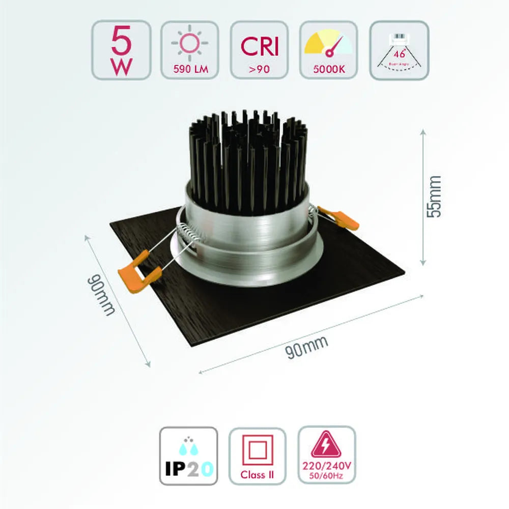 Size and technical specs of the LED OC002A 1х5W 5000K BLACK-165-03324-165-03324