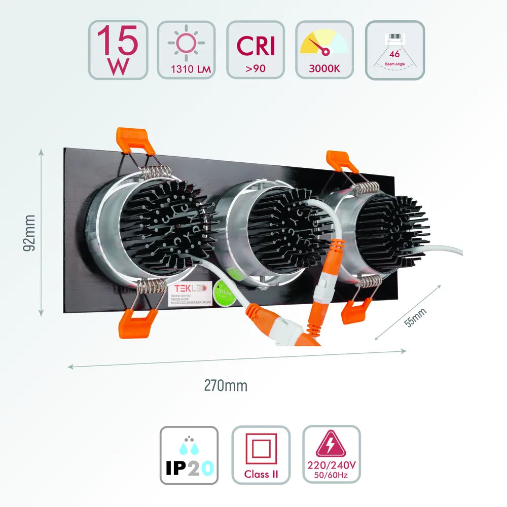 Size and technical specs of the LED OC002C 3х5W 3000K BLACK-165-033262-165-033262