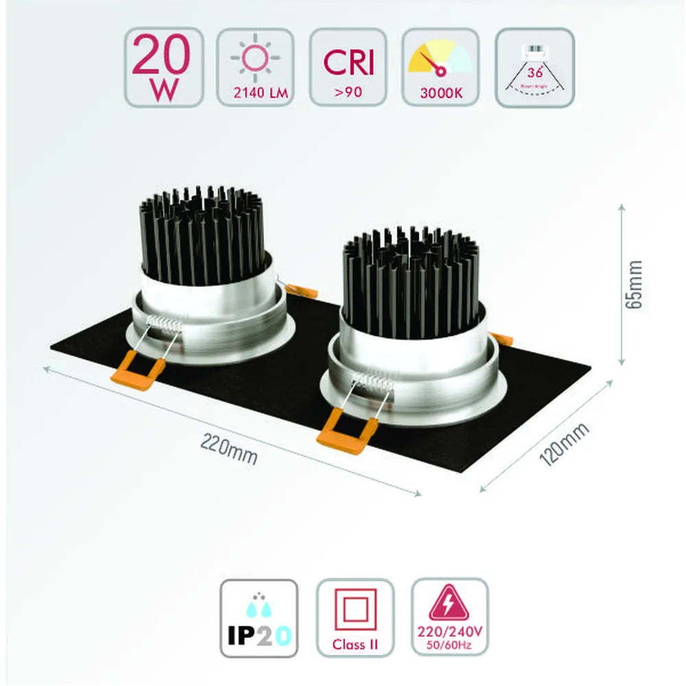 Size and technical specs of the LED OC003B 2х10W 3000K BLACK -165-033372-165-033372