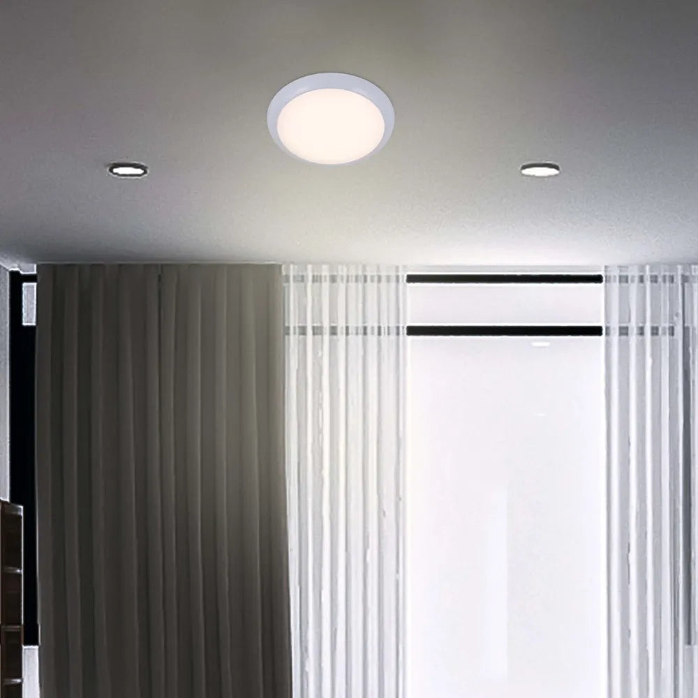 LED flush ceiling light in a modern kitchen, featuring a sleek white rim and versatile color temperature for stylish, ambient lighting.118-03618