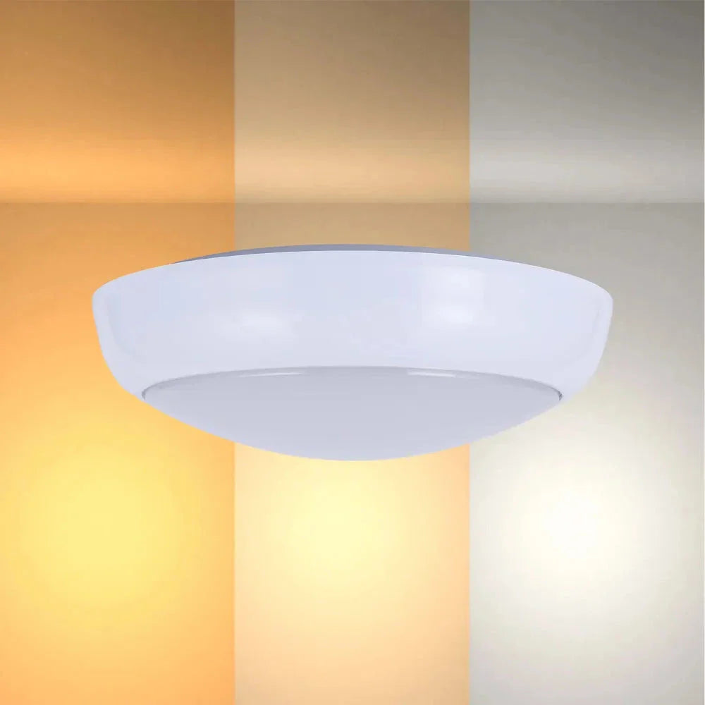 LED Flush Ceiling Light TEKLED LED Paladin Bulkhead 14-16-20 W 3CCT IP54 with White Rim-Bulkhead with Emergency-118-03620