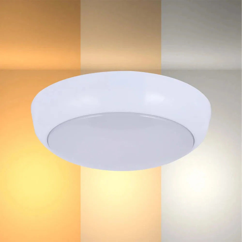 LED Flush Ceiling Light TEKLED LED Paladin Bulkhead 14-16-20 W 3CCT IP54 with White Rim-Bulkhead with Microwave and Sensor Emergency-118-03622