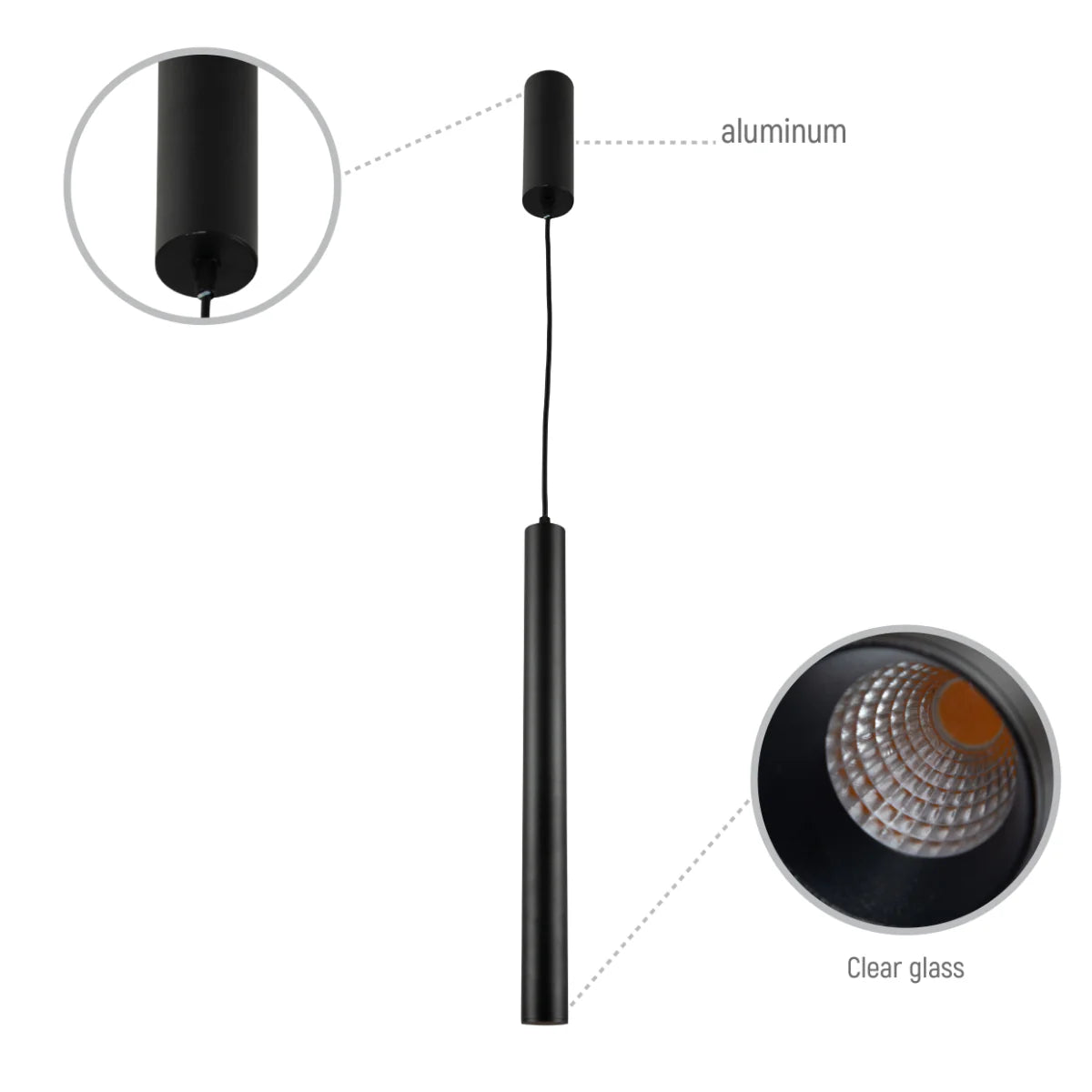 clsoe shots of Integrated LED Modern Cylinder Pendant Ceiling Light Suspended Downlight Black - D40mm