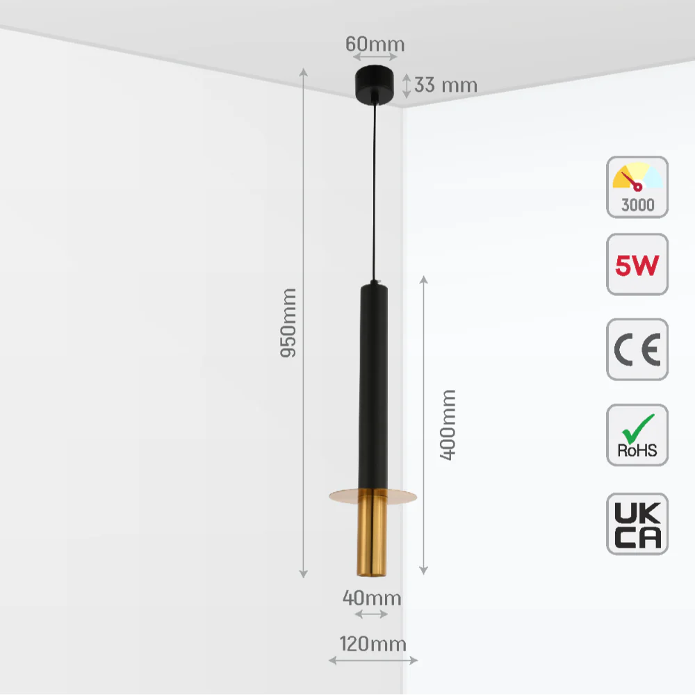 LED Pendant Downlight 5W 3000K Black and Bronze