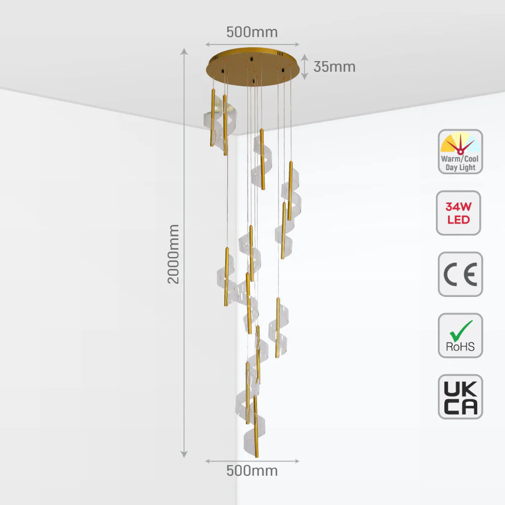 LED Spiral Modern Staircase Chandelier CCT Changeable