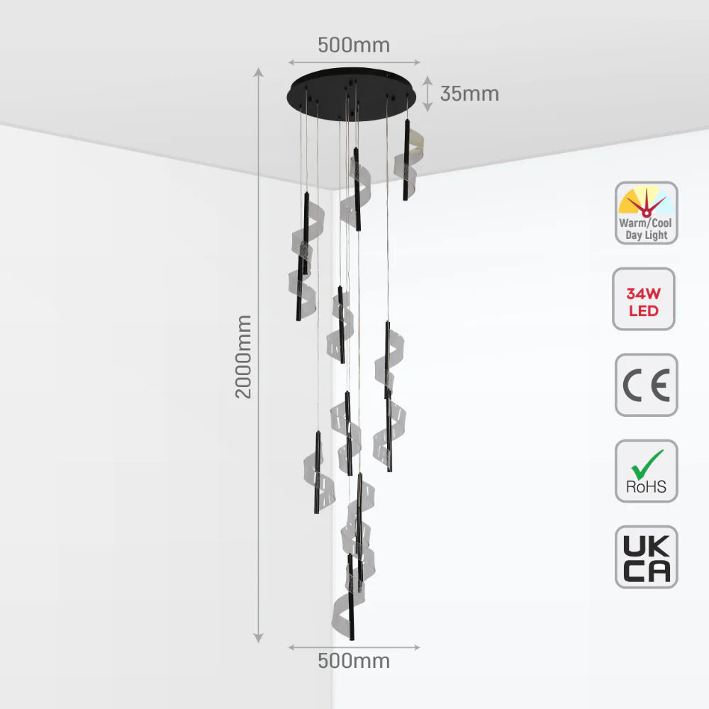 LED Spiral Modern Staircase Chandelier CCT Changeable