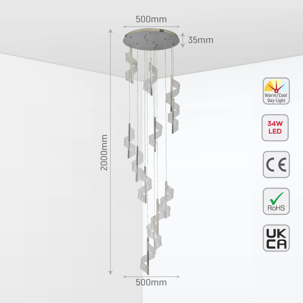 LED Spiral Modern Staircase Chandelier CCT Changeable