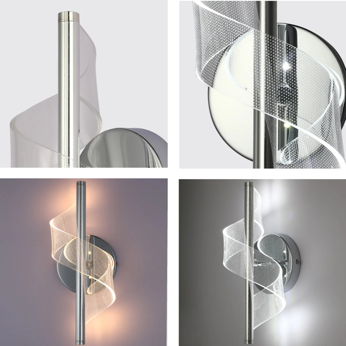 Close shots of LED Spiral Modern Wall Sconce Light Chrome CCT Changable 151-19702