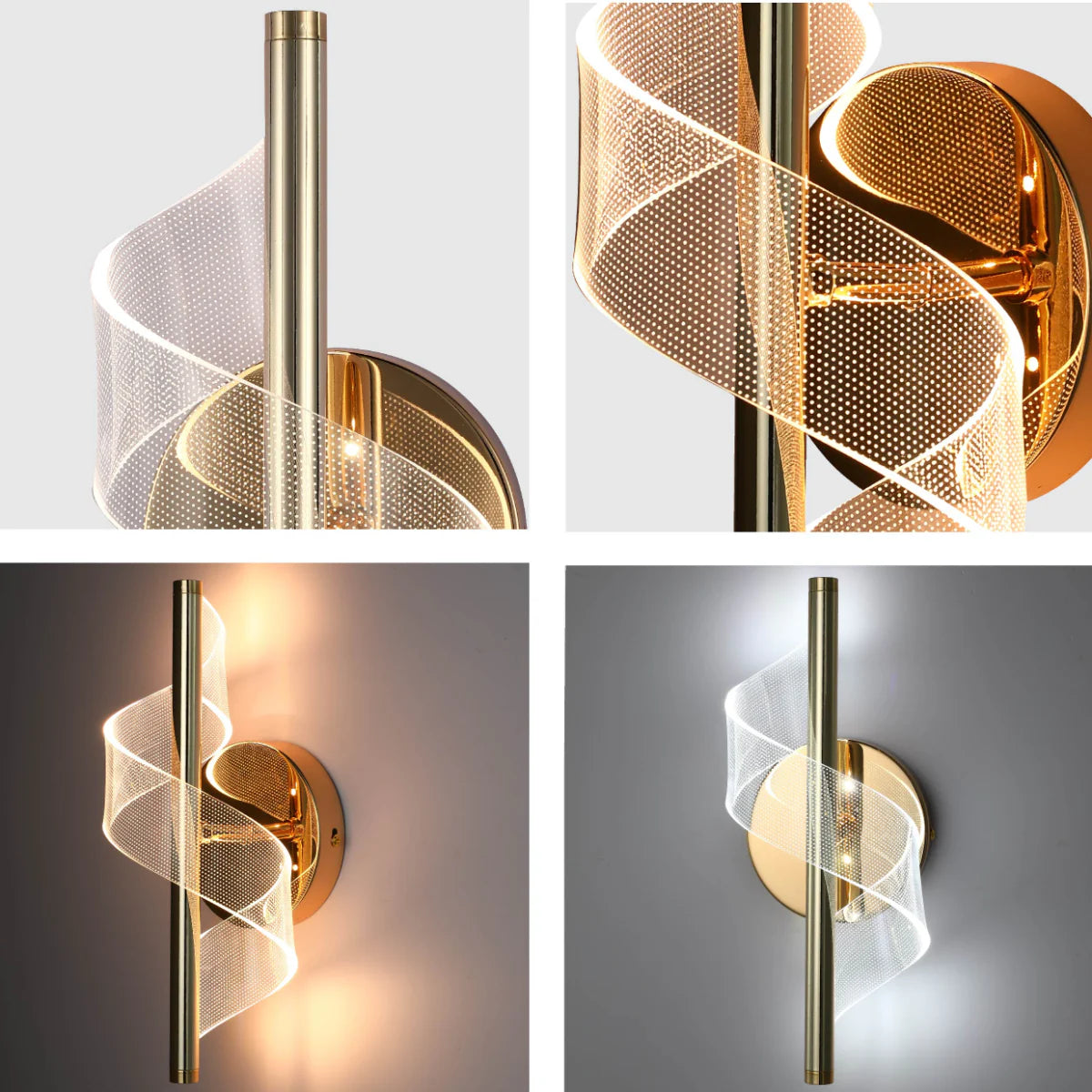 Close shots of LED Spiral Modern Wall Sconce Light Chrome CCT Changable 151-19704