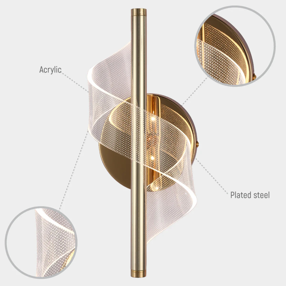 Lighting properties of LED Spiral Modern Wall Sconce Light Chrome CCT Changable 151-19704