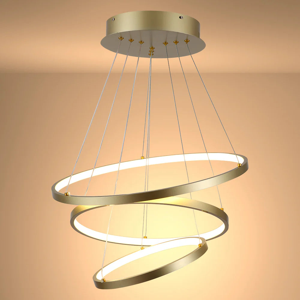 LED Triple Circle Gold Finishing 4000K Natural Cool White Modern Contemporary Nordic Scandinavian Pendant Ceiling Light