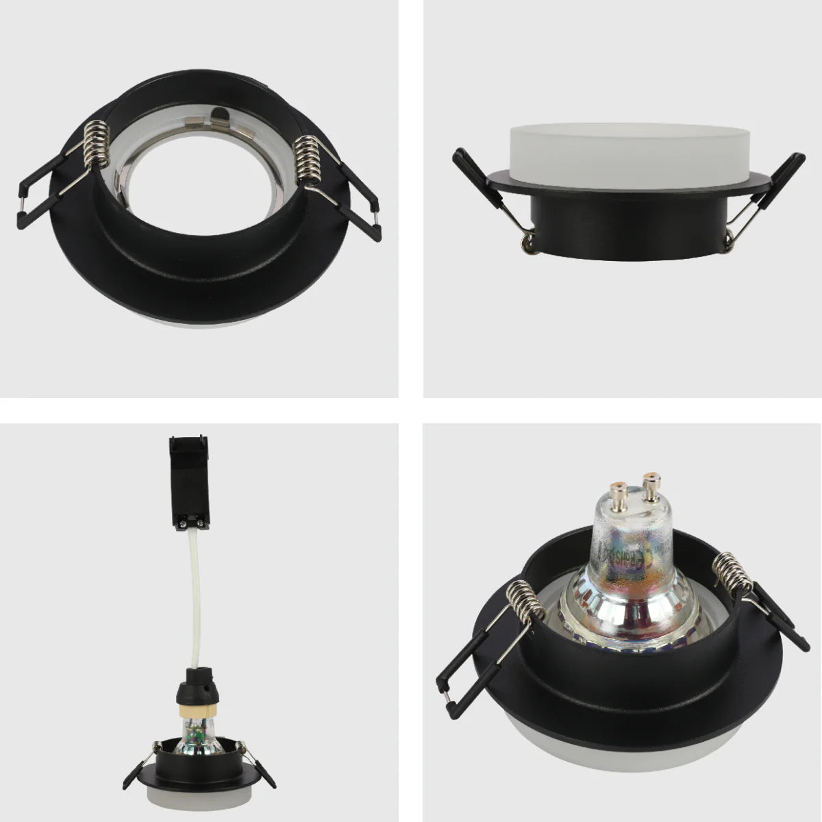 Close shots of Low-Glare GU10 Fixed Downlight - Opal Acrylic & Die-Cast Aluminum 143-04042