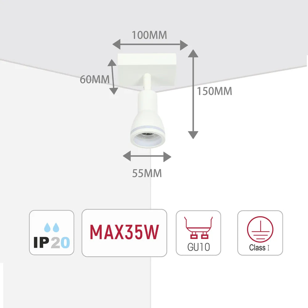 Size and technical specs of the Luma Cylindro GU10 Spotlight Fixture-172-03216