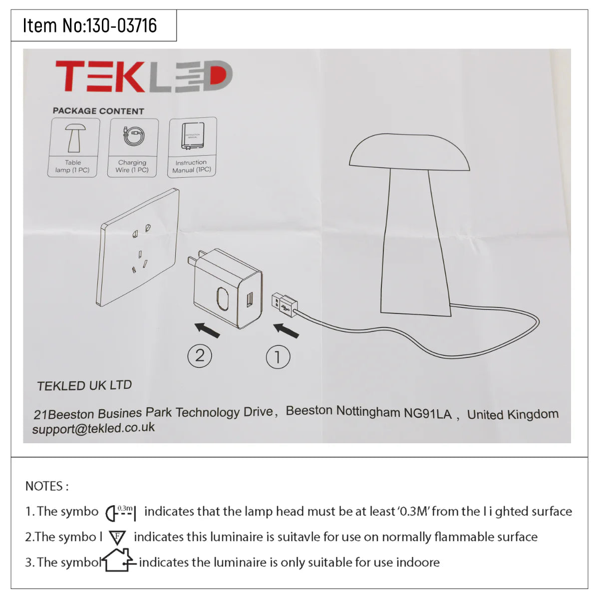 Technical specs of Lumi Crystal Touch: Rechargeable Mushroom-Shaped LED Lamp 130-03716