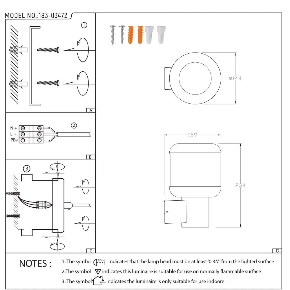 User manual for LunaVista Outdoor Wall Lantern-183-03472