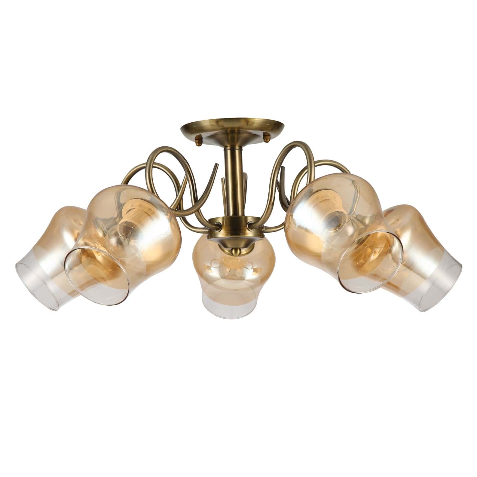 Main image of Amber Bell Glass Antique Brass Metal Semi Flush Ceiling Light 159-17124 | TEKLED 159-17124