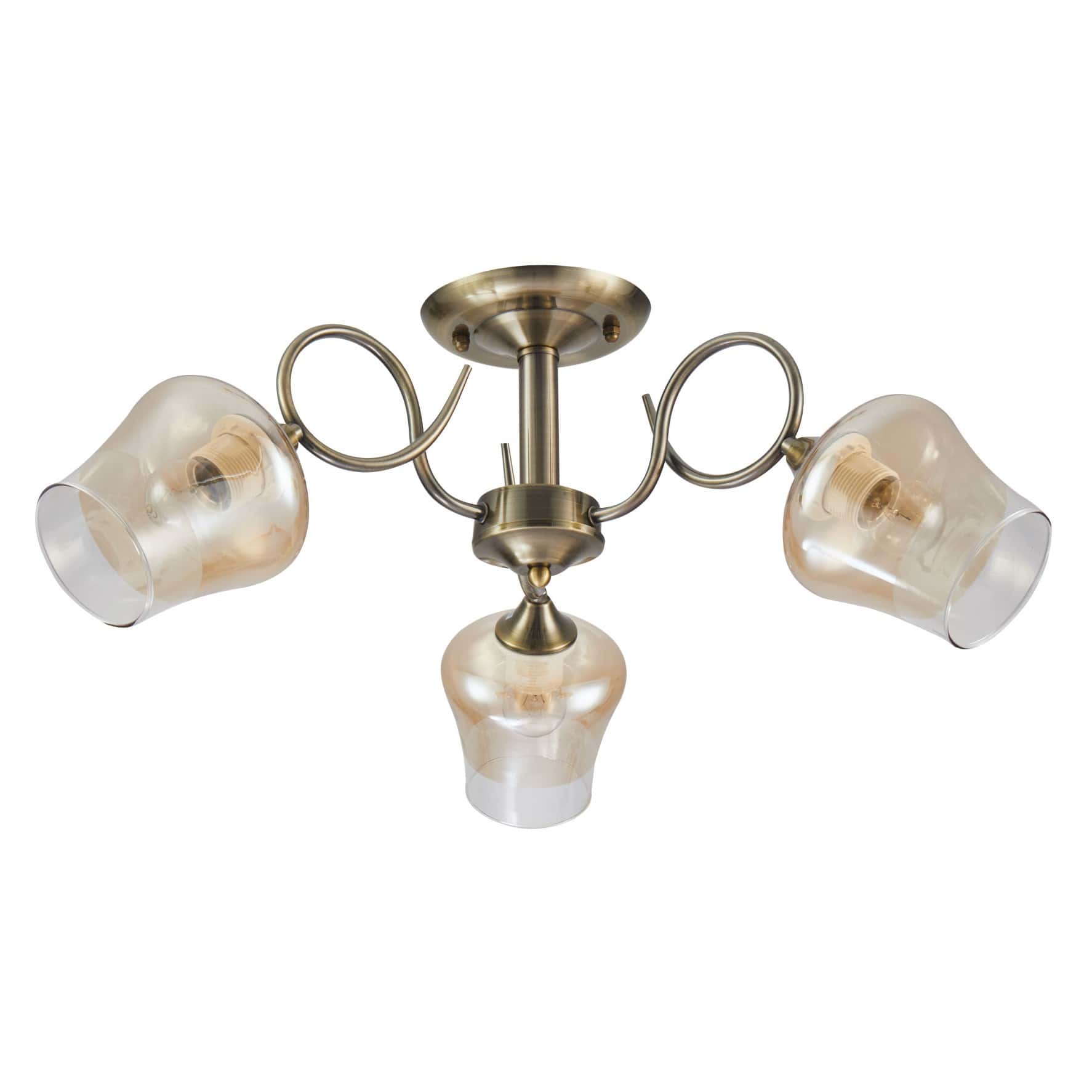 Main image of Amber Bell Glass Antique Brass Metal Semi Flush Ceiling Light | TEKLED 159-17122