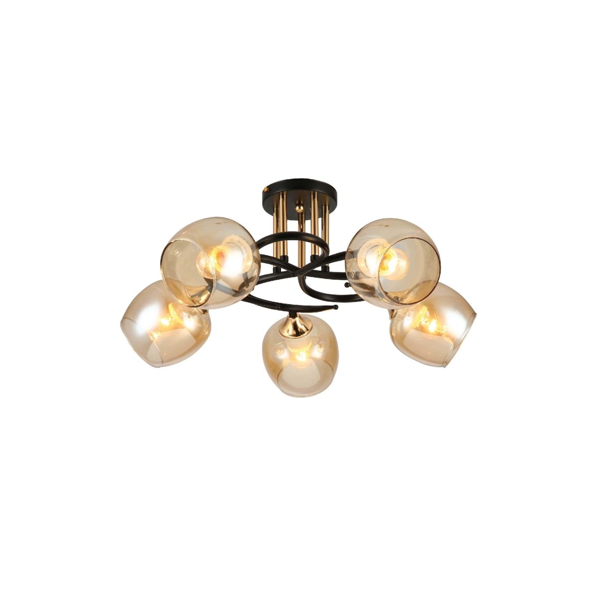 Main image of Amber Bell Glass Black Gold Metal Semi Flush Ceiling Light 159-17132 | TEKLED 159-17132