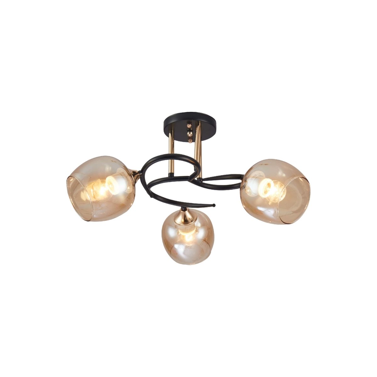 Main image of Amber Bell Glass Black Gold Metal Semi Flush Ceiling Light | TEKLED 159-17130