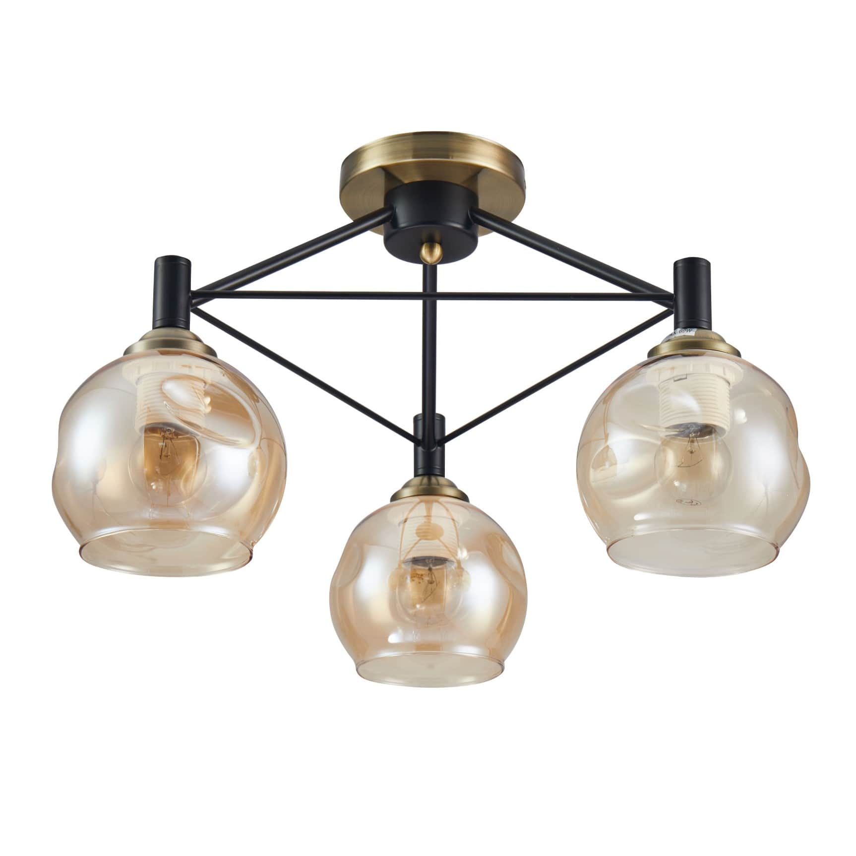 Main image of Amber Bell Glass Black Metal Semi Flush Ceiling Light 158-19888 | TEKLED 158-19888