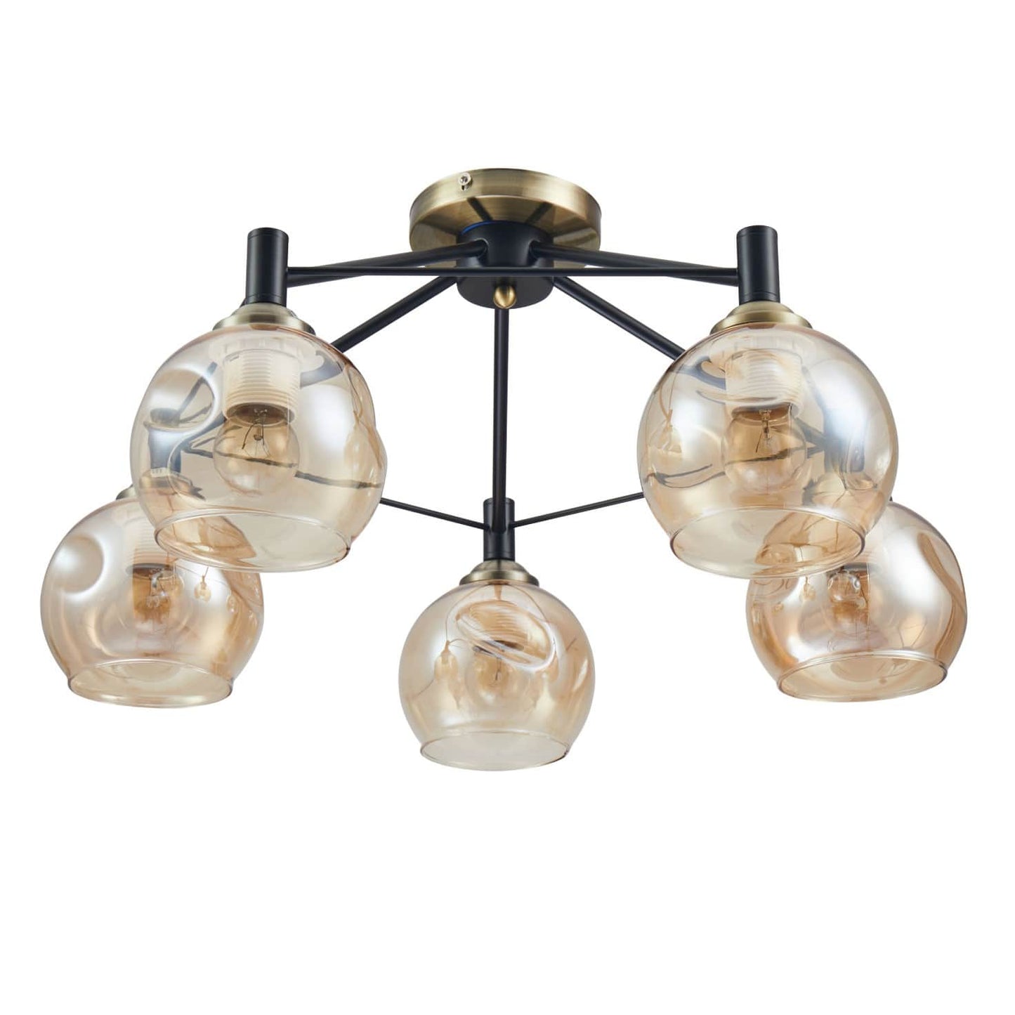 Amber Bell Glass Black Metal Semi Flush Ceiling Light