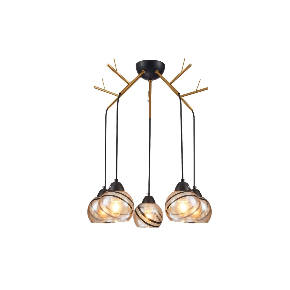 Main image of Amber Dome Glass Gold Twig Modern Ceiling Light 159-17596 | TEKLED 159-17596