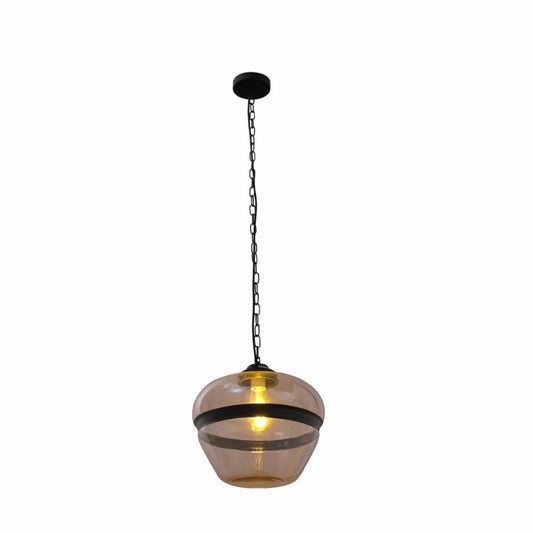 Amber Glass Black Stripe Globe Schoolhouse Pendant Ceiling Light E27