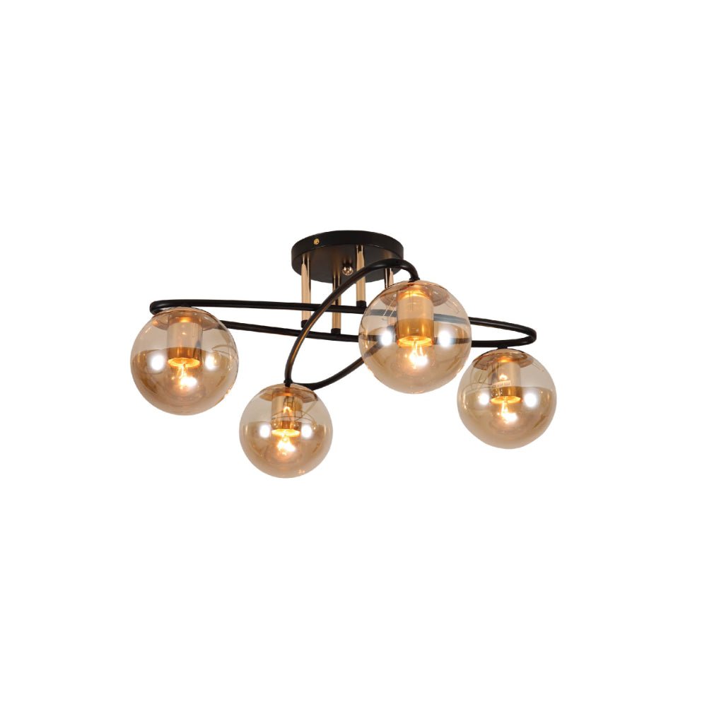 Main image of Amber Globe Glass Black Ellipse Metal Modern Semi Flush Ceiling Light E27 | TEKLED 159-17736