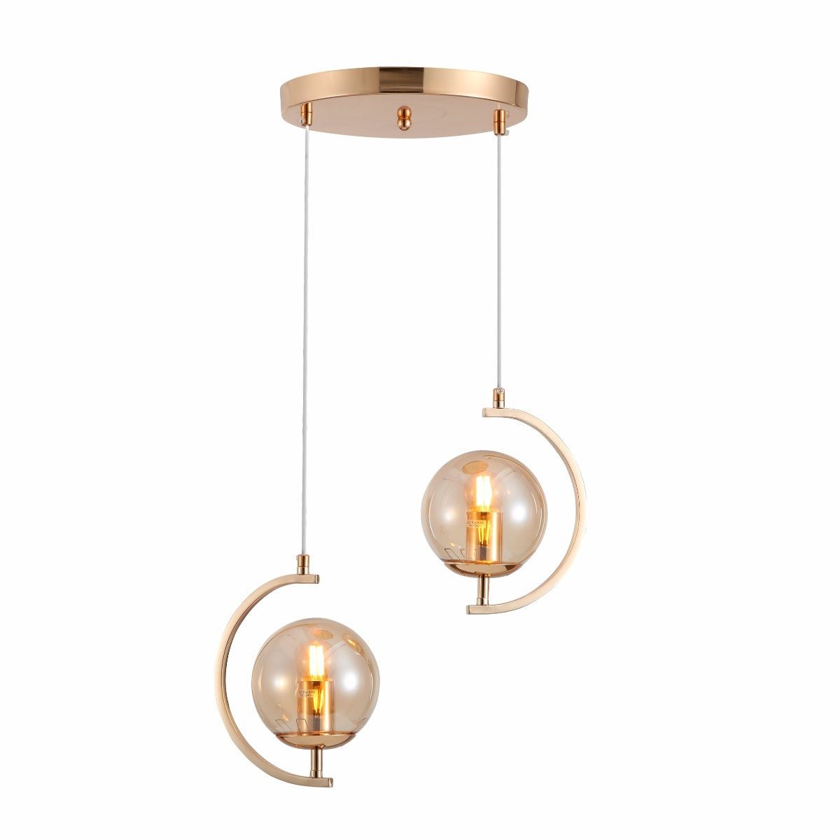 Main image of Amber Globe Glass Crescent Gold Metal Modern Ceiling Pendant Light 2xE27 | TEKLED 159-17794