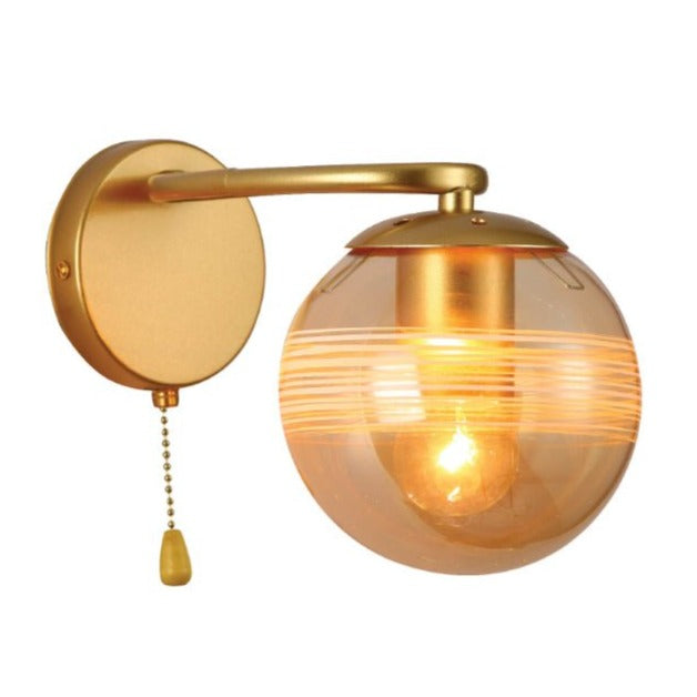 Main image of Amber Globe Glass Gold Ellipse Metal Body Modern Wall Light with Pull Down Switch E27 Fitting | TEKLED 151-19784