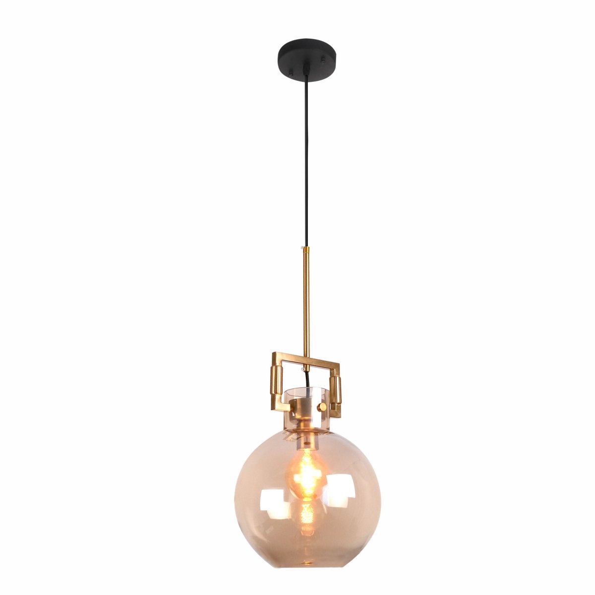 Main image of Amber Globe Gold Metal Modern Glass Ceiling Pendant Light with E27 Fitting | TEKLED 156-19472