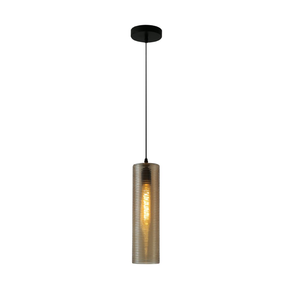 Brown-Silver-Amber Reeded Cylinder Glass Pendant Light E27 Fitting