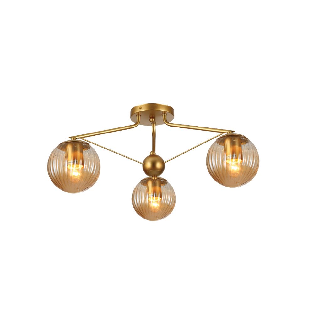 Main image of Amber Reeded Globe Gold Semi Flush Ceiling Light E27 | TEKLED 159-17678