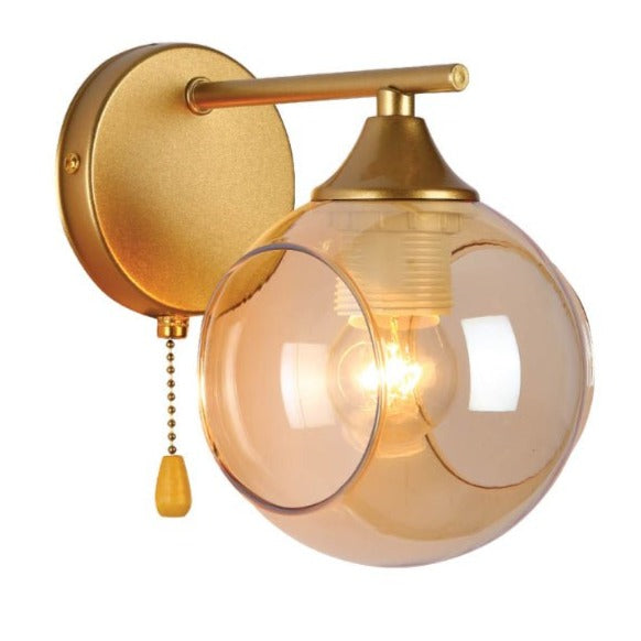 Main image of Amber Sides Open Globe Glass Gold Wall Light E27 Pull Down Switch | TEKLED 151-19770