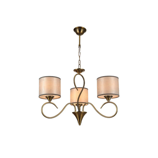 Antique Brass Arm Grey Cylinder Shaded Candle Vintage Chandelier Ceiling Light E27 Fittings